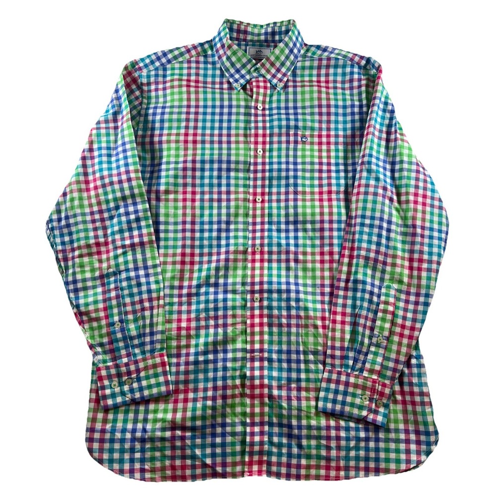 Southern Tide Shirt Men Large Multicolor Gingham Button Down Classic Fit